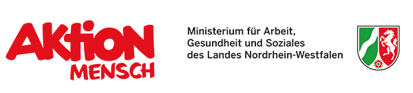Logo-Schriftzug: Aktion Mensch und Schriftzug: Ministerium für Arbeit, Gesundheit und Soziales des Landes Nordrhein-Westfalen (mit Wappen des Bundeslandes NRW)